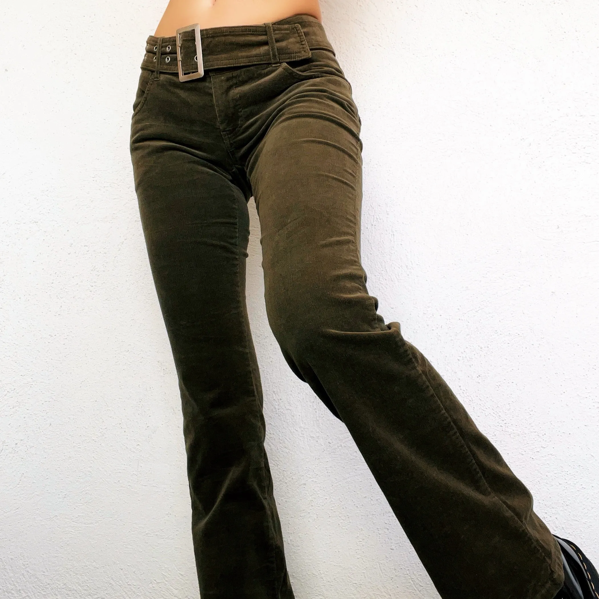 Olive Green Corduroy Flare Pants