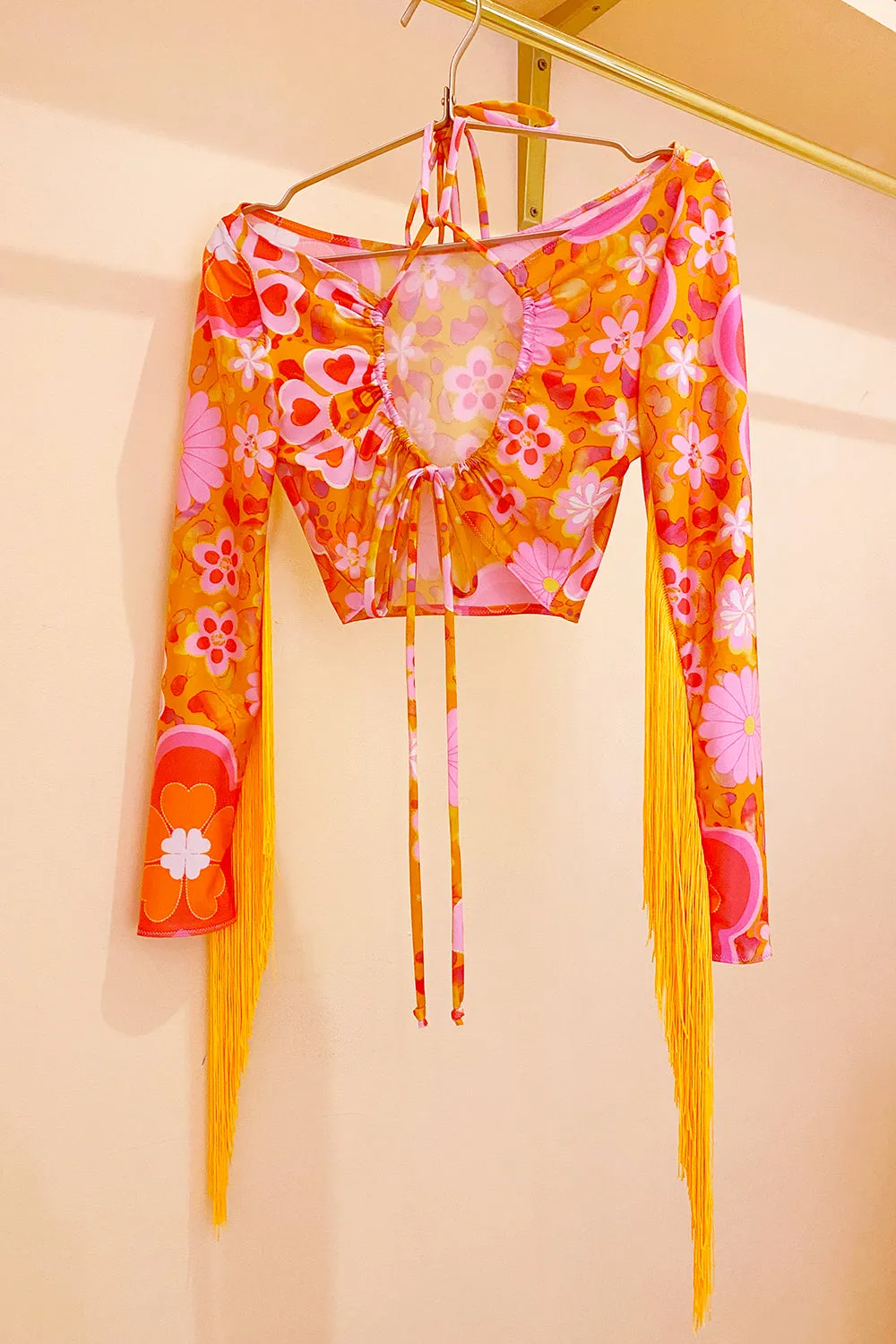 Printed Fringed Sleeve Cut Out Festival Top | 2 Colours | Loonigans