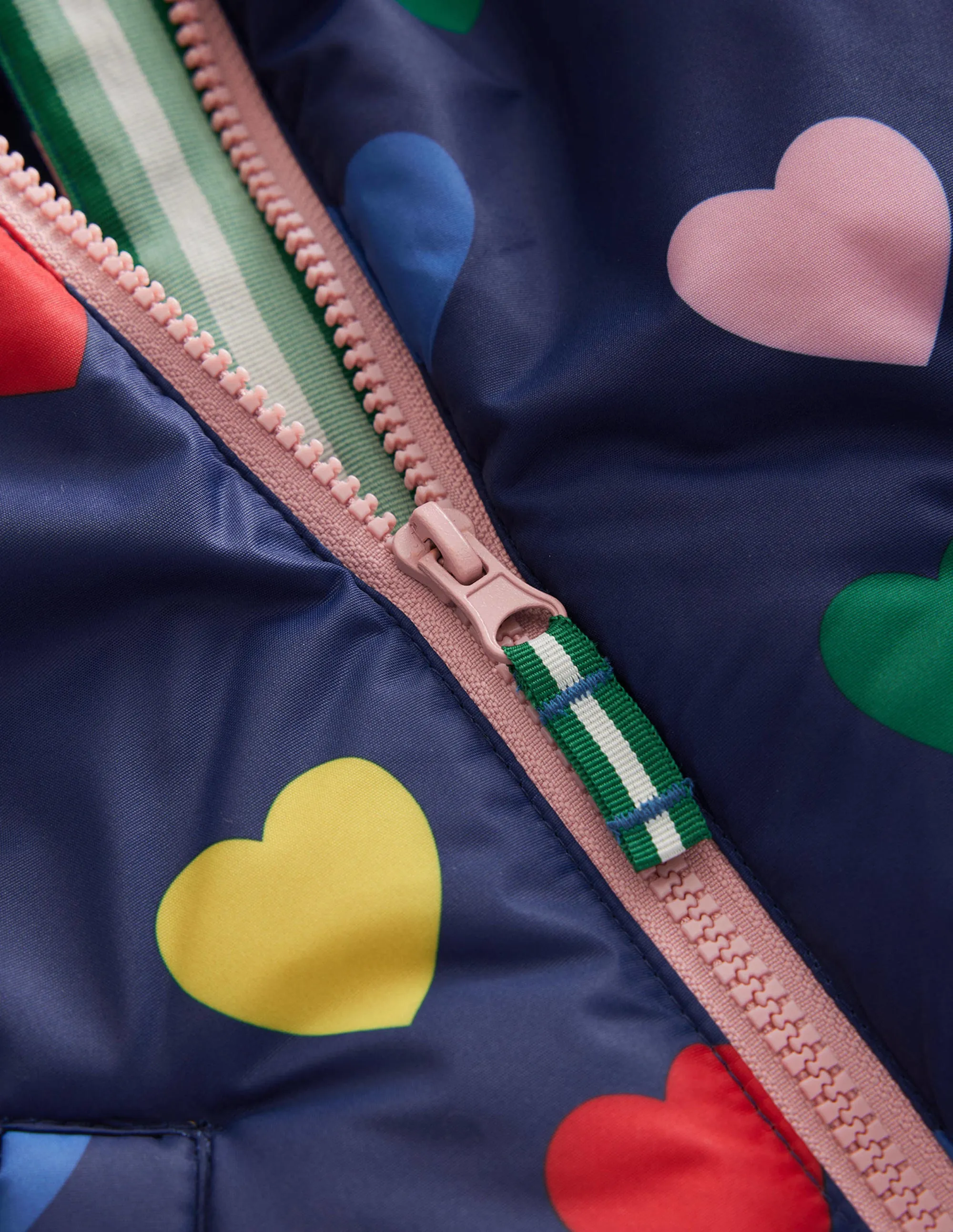 Printed Sherpa Lined Anorak-Navy Hearts