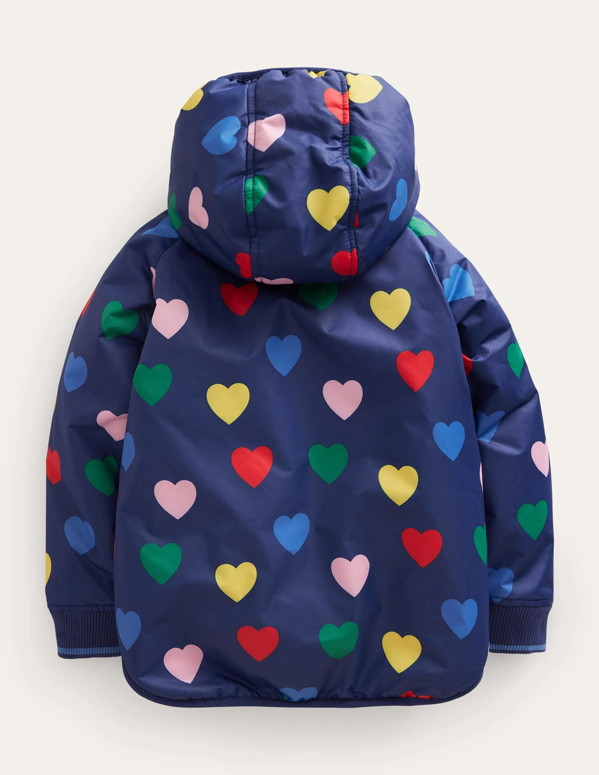 Printed Sherpa Lined Anorak-Navy Hearts