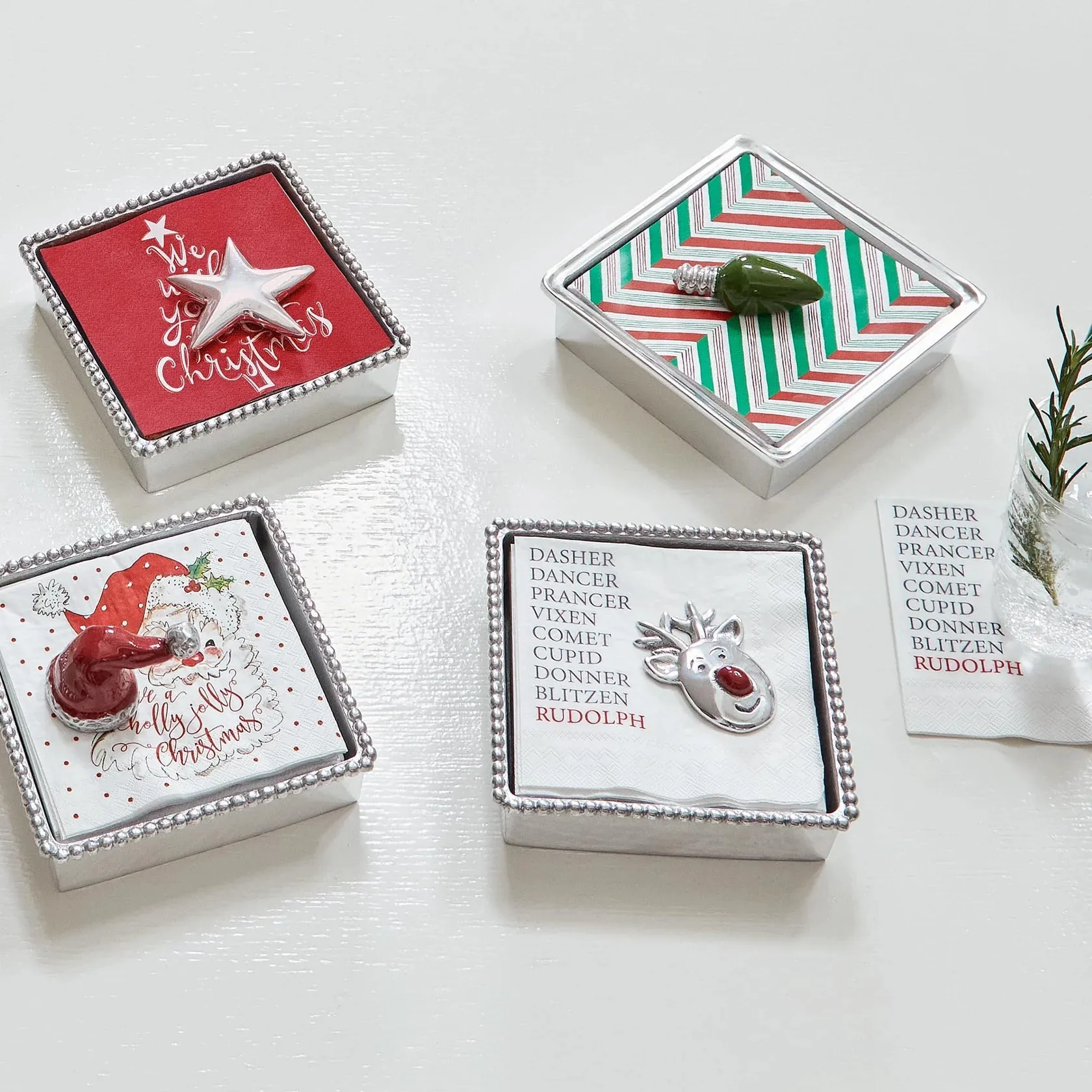 Red Santa Hat Beaded Napkin Box