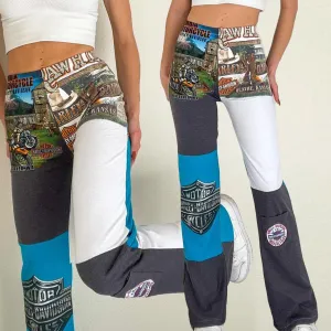 Reworked Blue Grey Harley Patchwork Pants