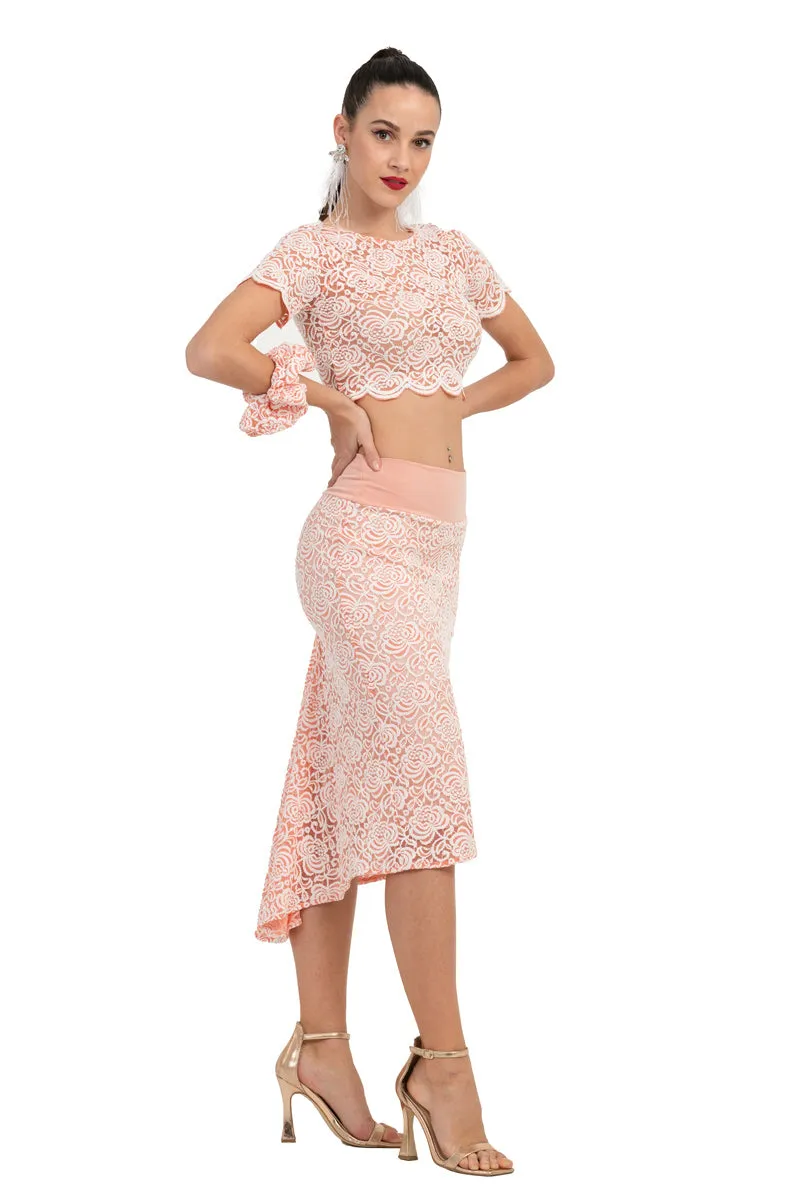 Salmon Pink Floral Lace Crop Top