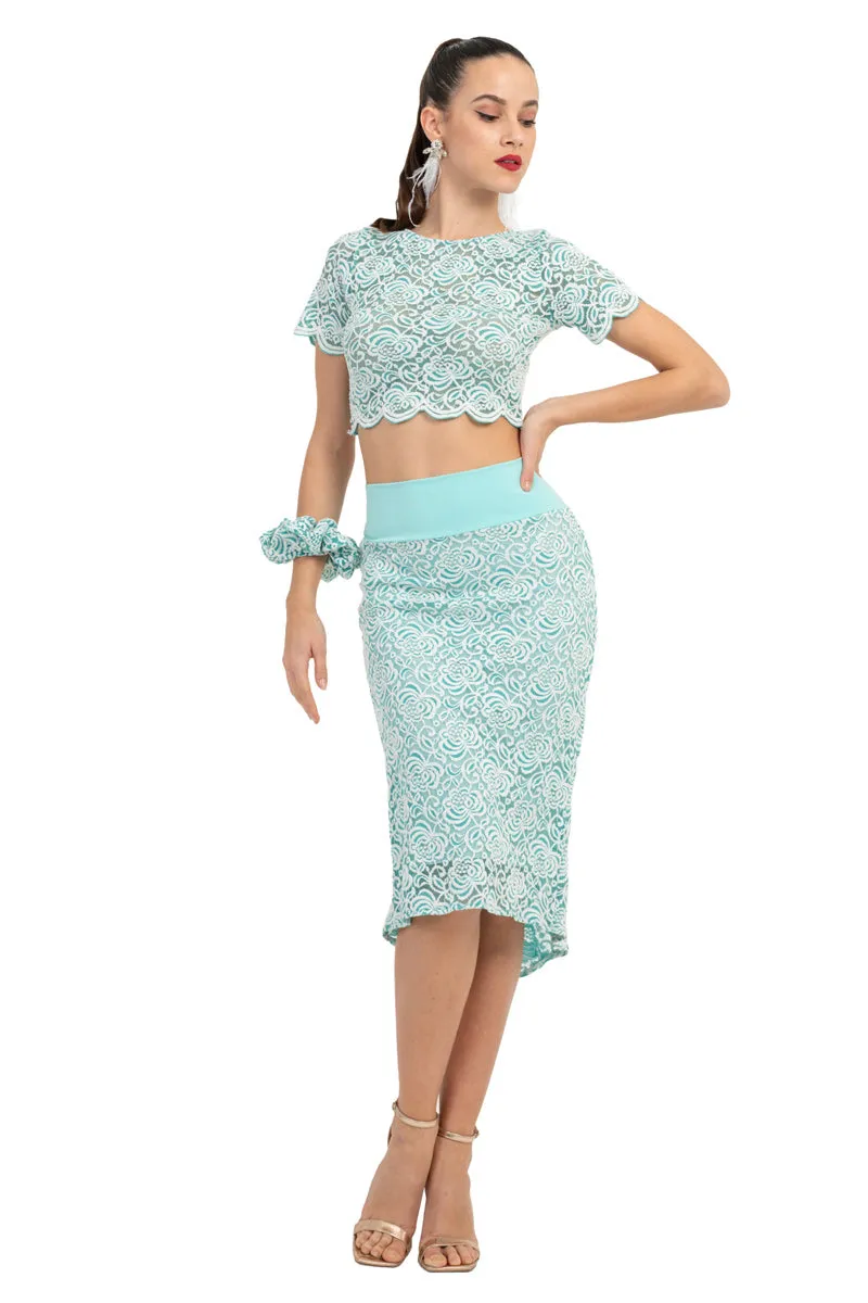 Salmon Pink Floral Lace Crop Top