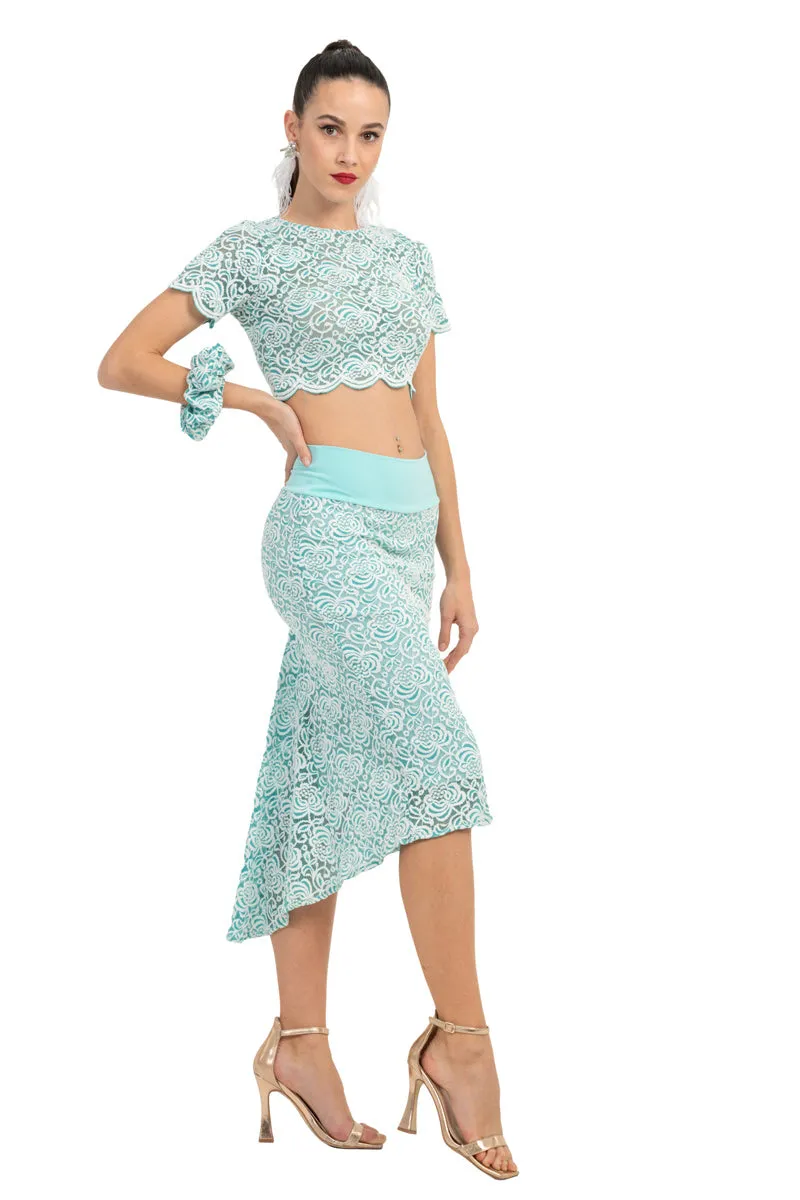 Salmon Pink Floral Lace Crop Top