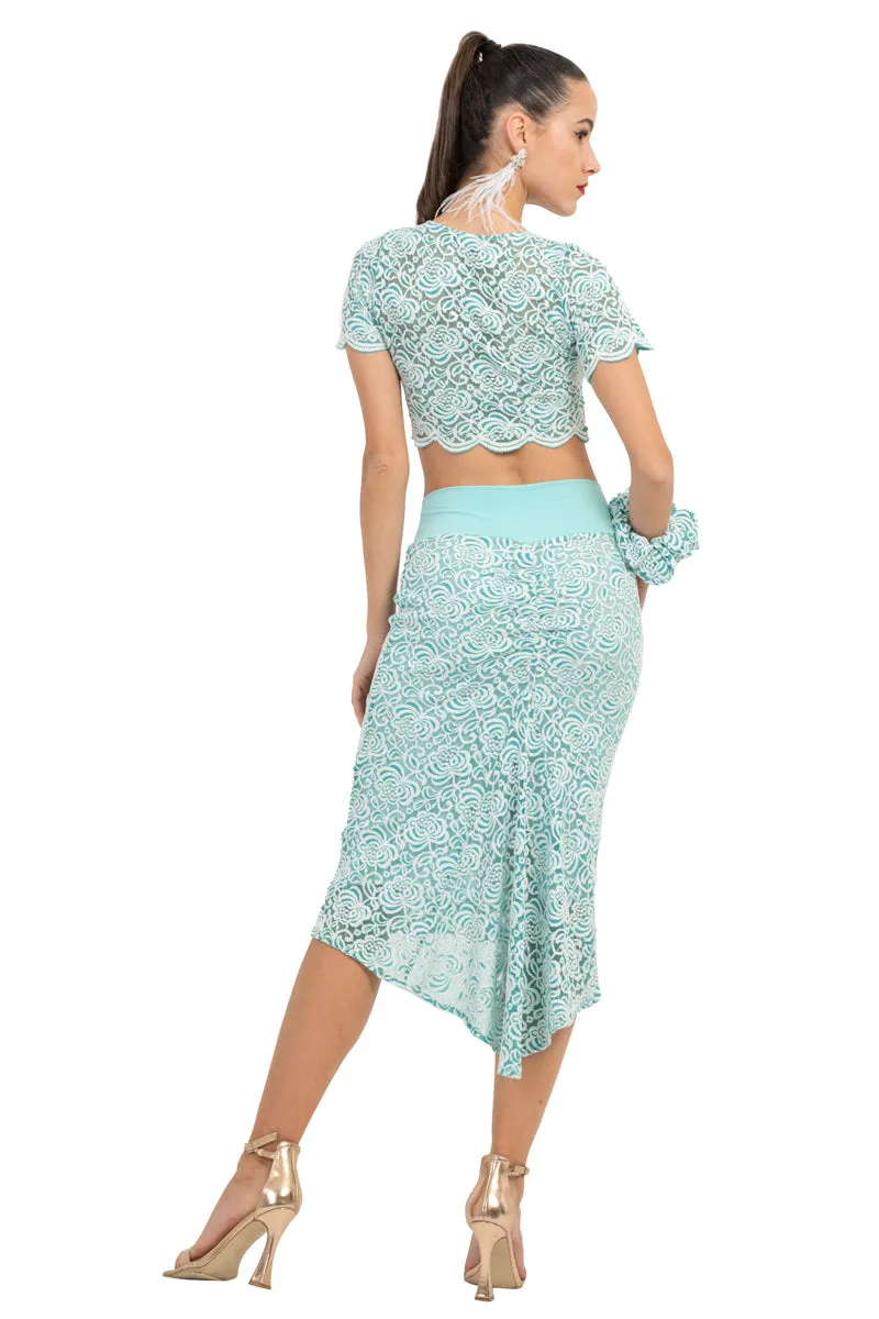 Salmon Pink Floral Lace Crop Top