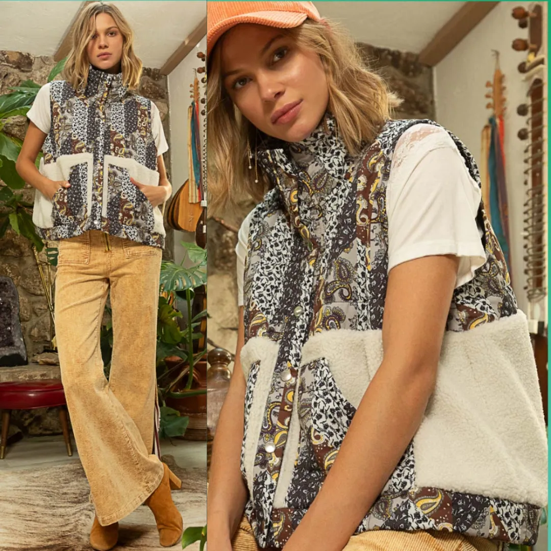 Sherpa Quilted Patchwork Vest