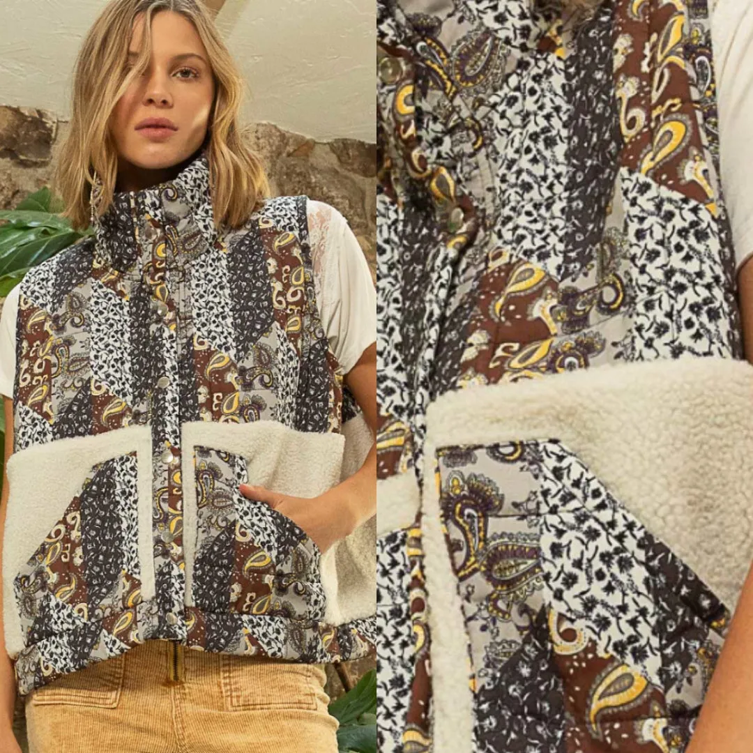 Sherpa Quilted Patchwork Vest