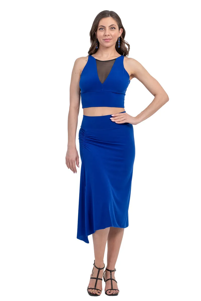 Sleeveless Crop Top With Mesh V Neckline
