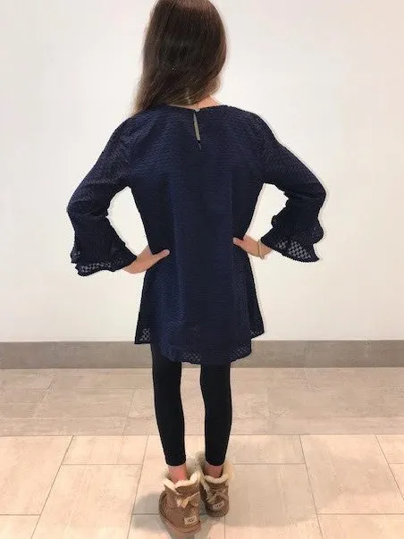 The Bayly Tiered Sleeve Dress in Navy