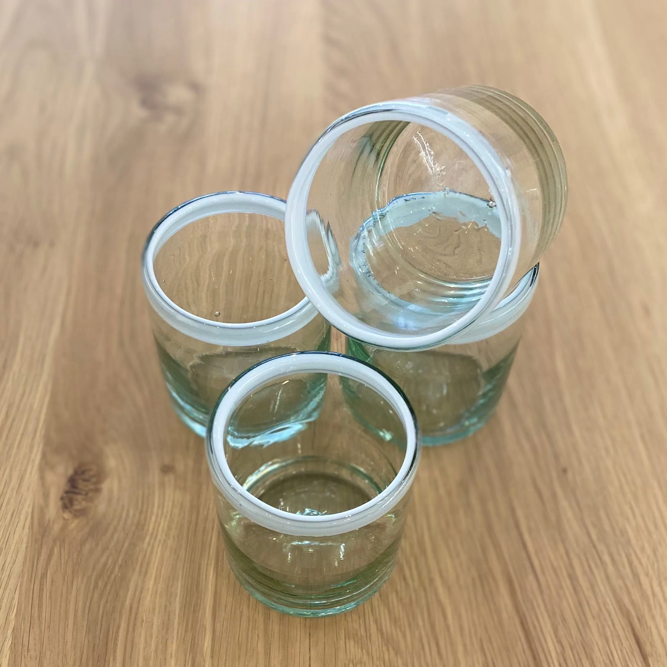 White Edge Blown Glass Old Fashion Tumblers (Set of 4)