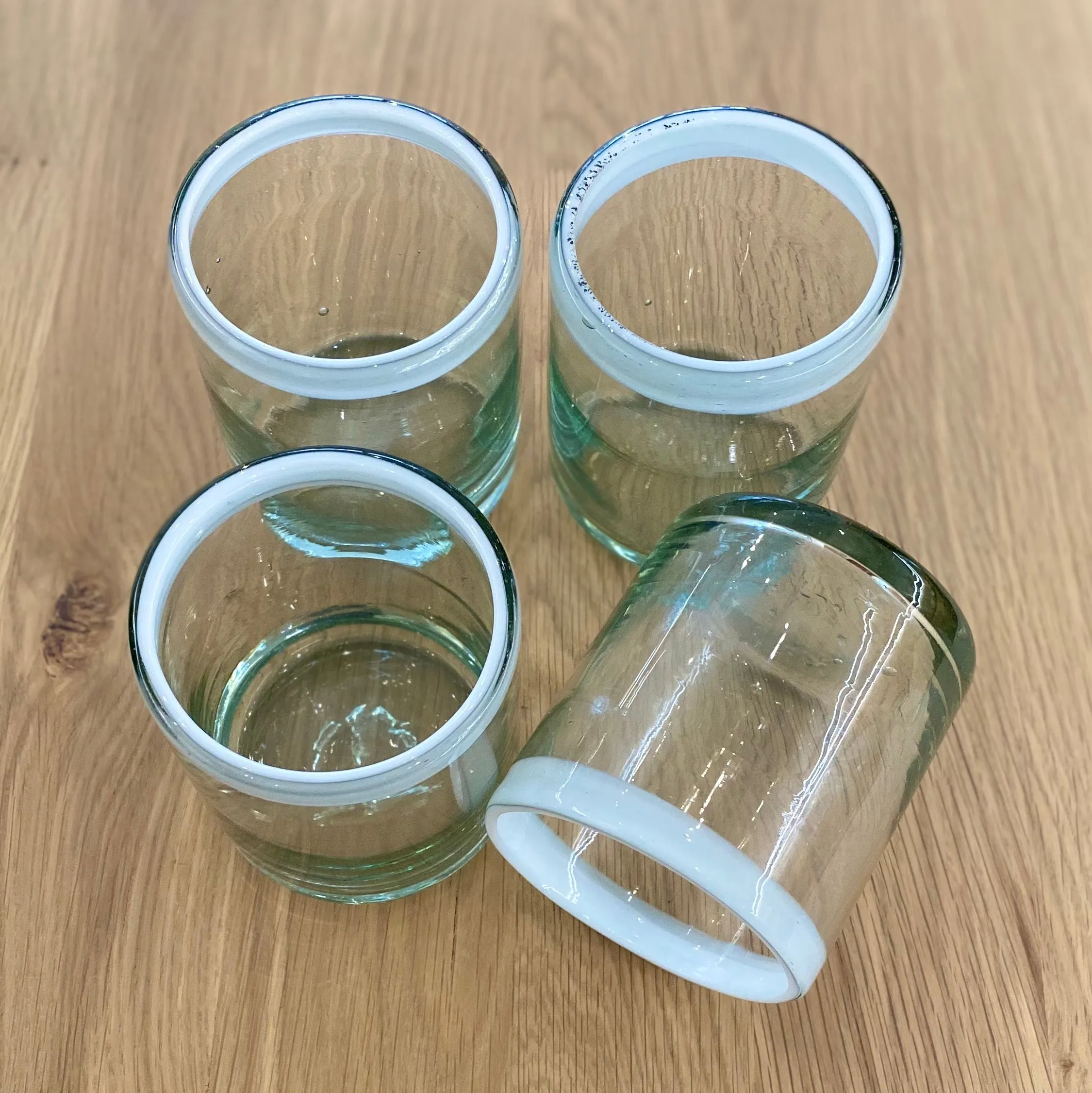 White Edge Blown Glass Old Fashion Tumblers (Set of 4)