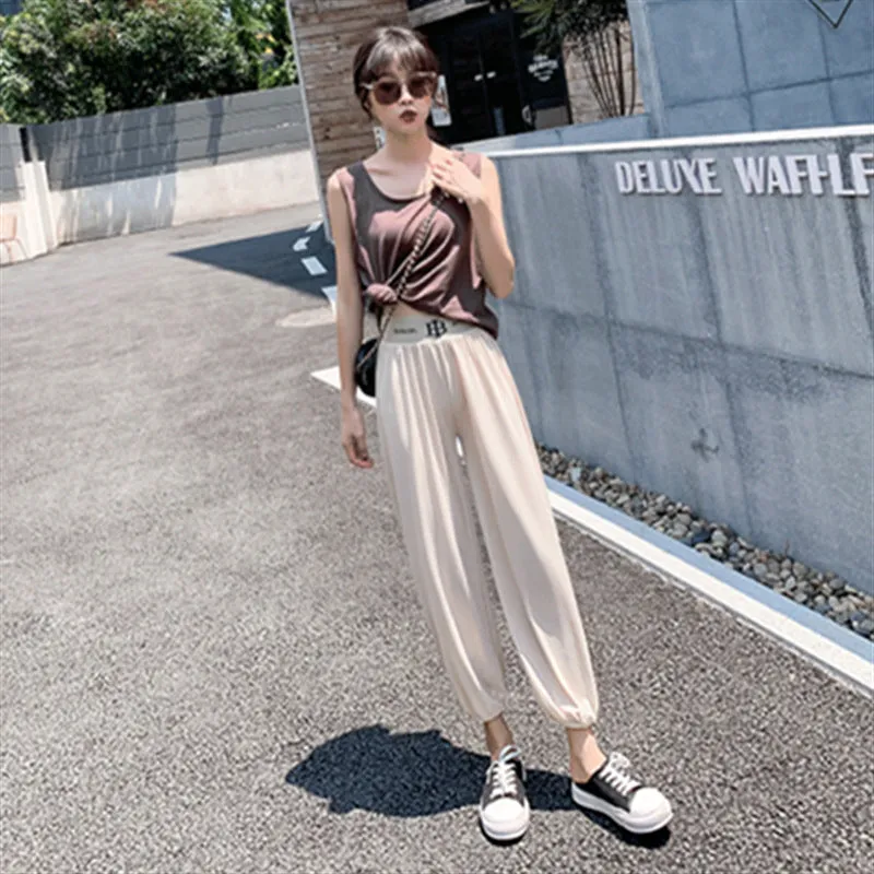 Wide Leg Pants Women Alphabets Bell Bottoms Floor Length Loose Casual Jogger