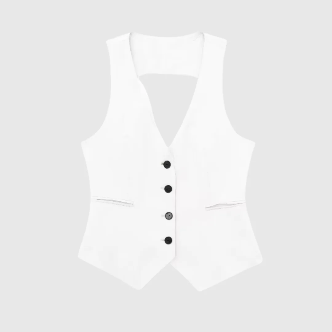 Women Cotton Linen Waistcoat Blazer And Pants Set