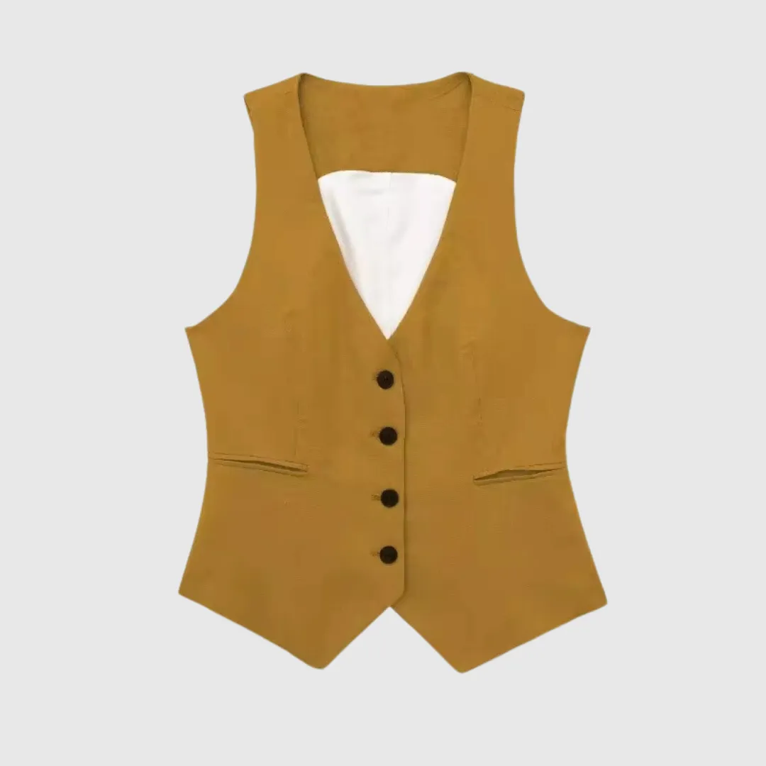 Women Cotton Linen Waistcoat Blazer And Pants Set