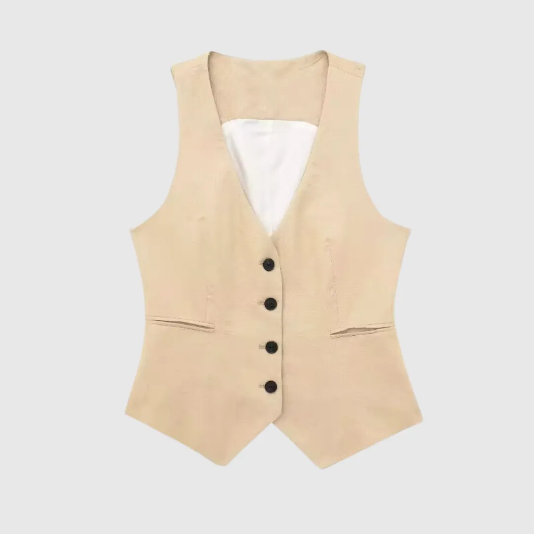 Women Cotton Linen Waistcoat Blazer And Pants Set
