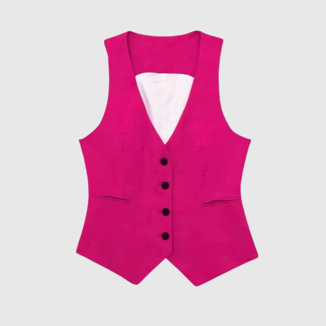 Women Cotton Linen Waistcoat Blazer And Pants Set