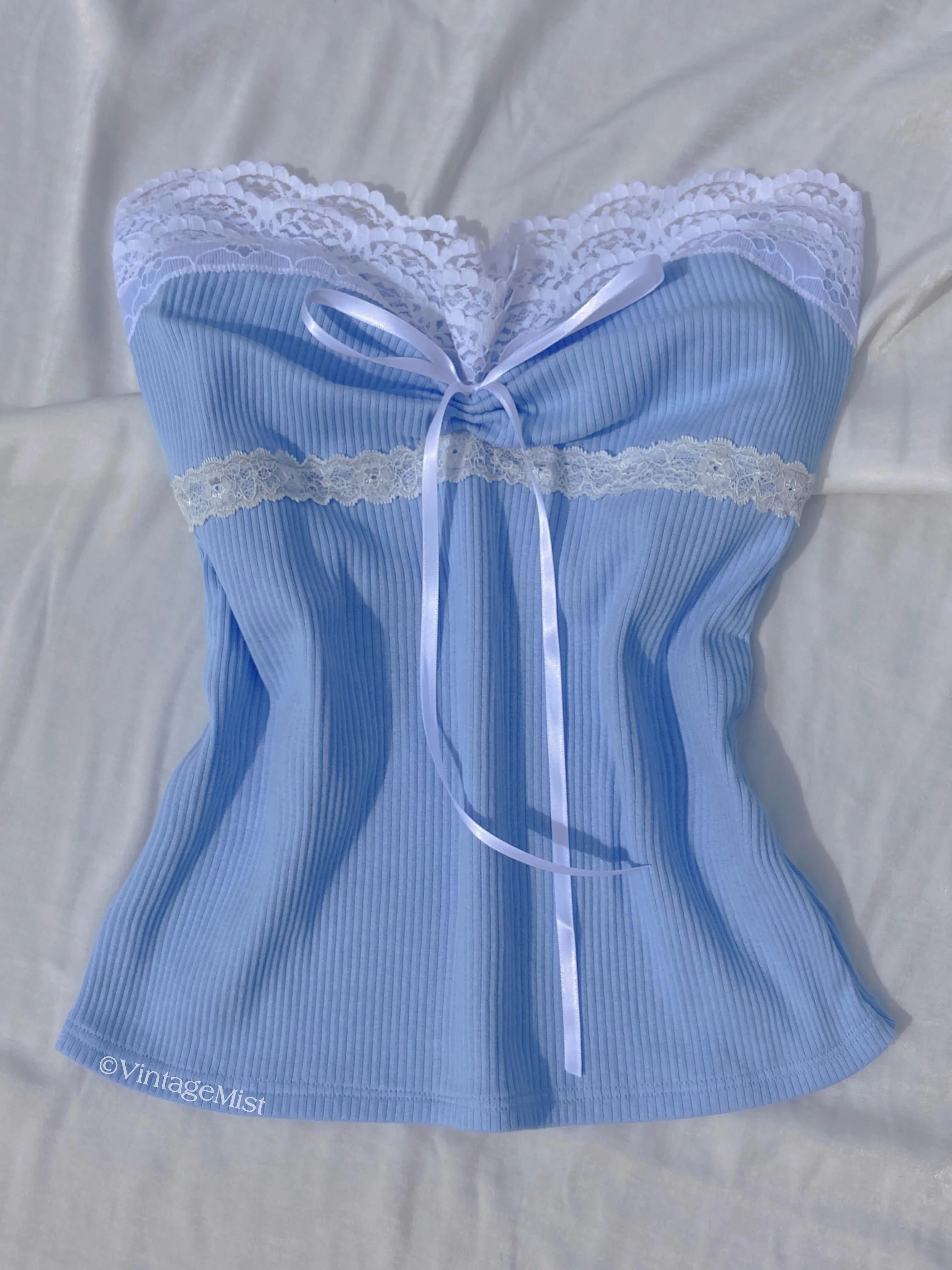 Women's Coquette Lace Ribbed Tube Top