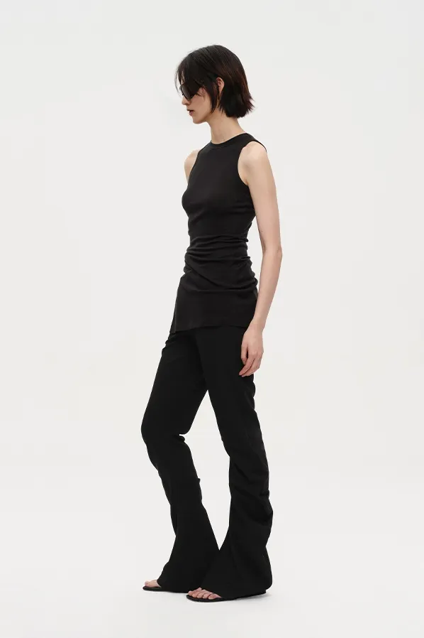 Wool Blend High Neck Tank Top with Side Slit