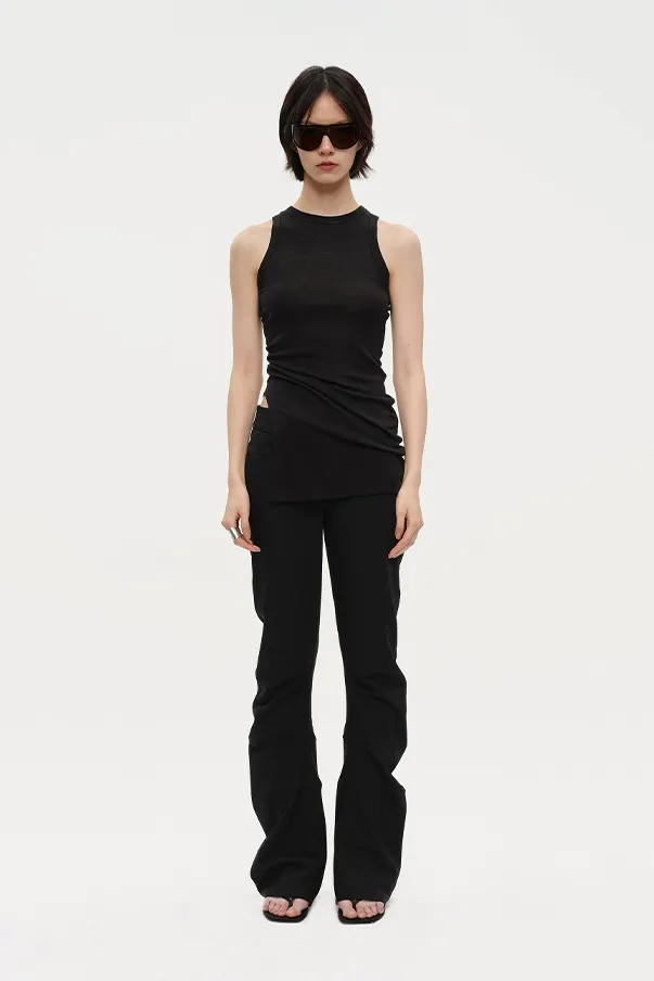 Wool Blend High Neck Tank Top with Side Slit