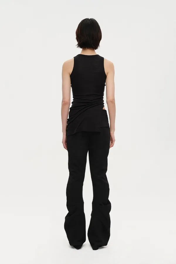Wool Blend High Neck Tank Top with Side Slit