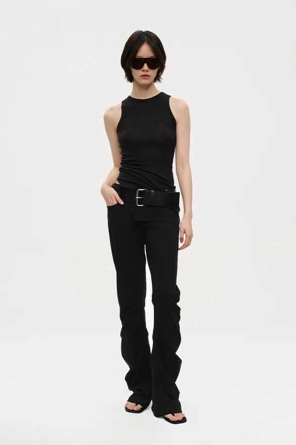 Wool Blend High Neck Tank Top with Side Slit