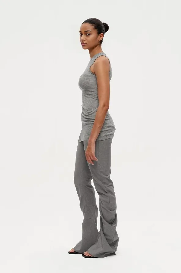 Wool Blend High Neck Tank Top with Side Slit