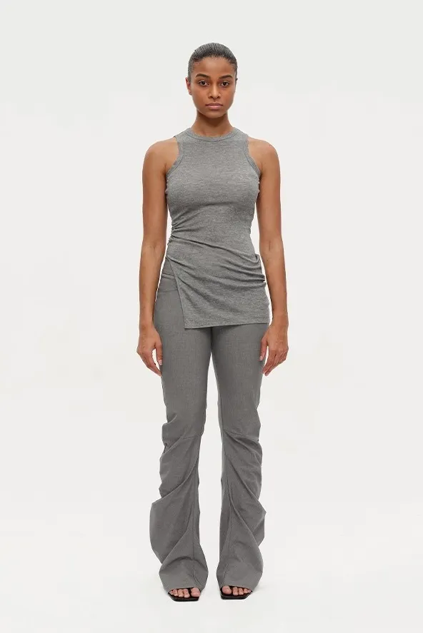 Wool Blend High Neck Tank Top with Side Slit