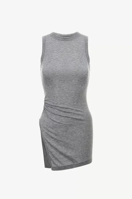 Wool Blend High Neck Tank Top with Side Slit